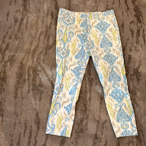 SoLo moda brand pants. Cream background with blue green and tan accents. - Picture 3 of 5